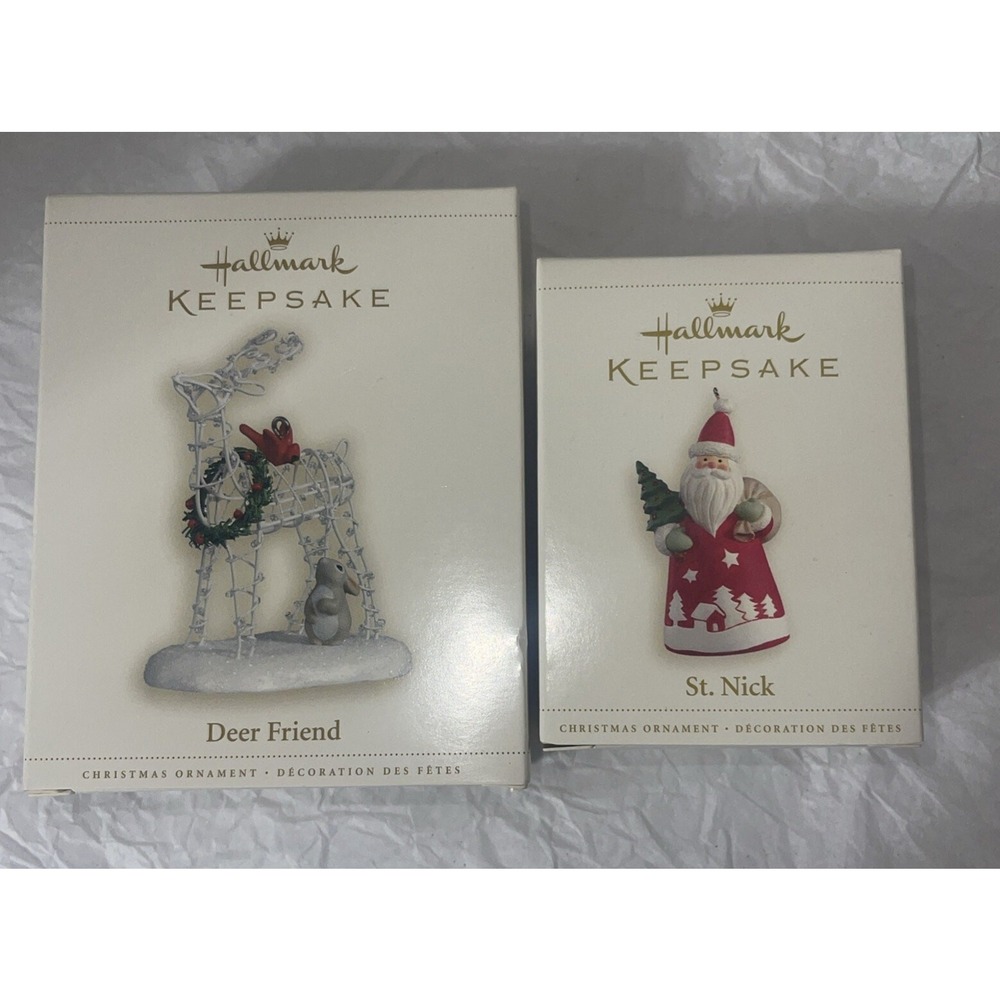 Lot of 2 Hallmark Keepsake Deer Friend And St. Nick Ornaments 2006